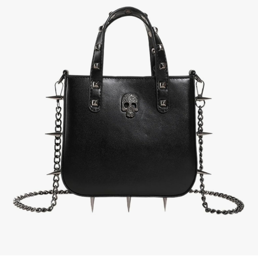 Edgy Black Skull Studded Shoulder Bag